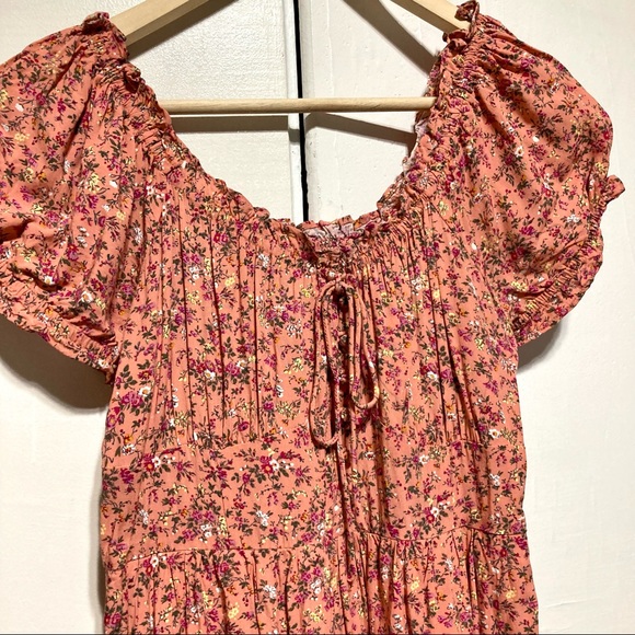 J. Crew Puff Sleeve Peasant Mini Dress in Soft Rayon, Peach Multi Floral, Size 2 - Picture 4 of 11